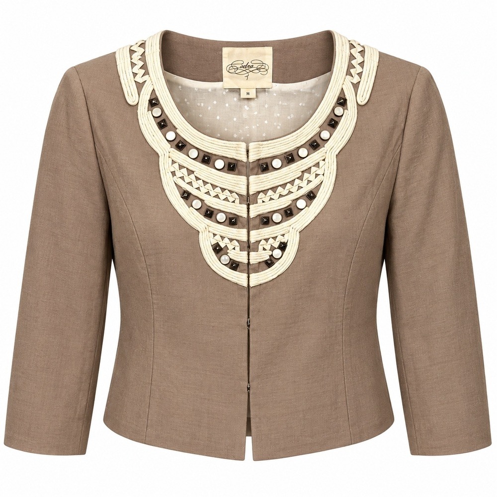 Anthropologie Old Money Coquette Cropped Jacket Womens Medium Earthy Embellished